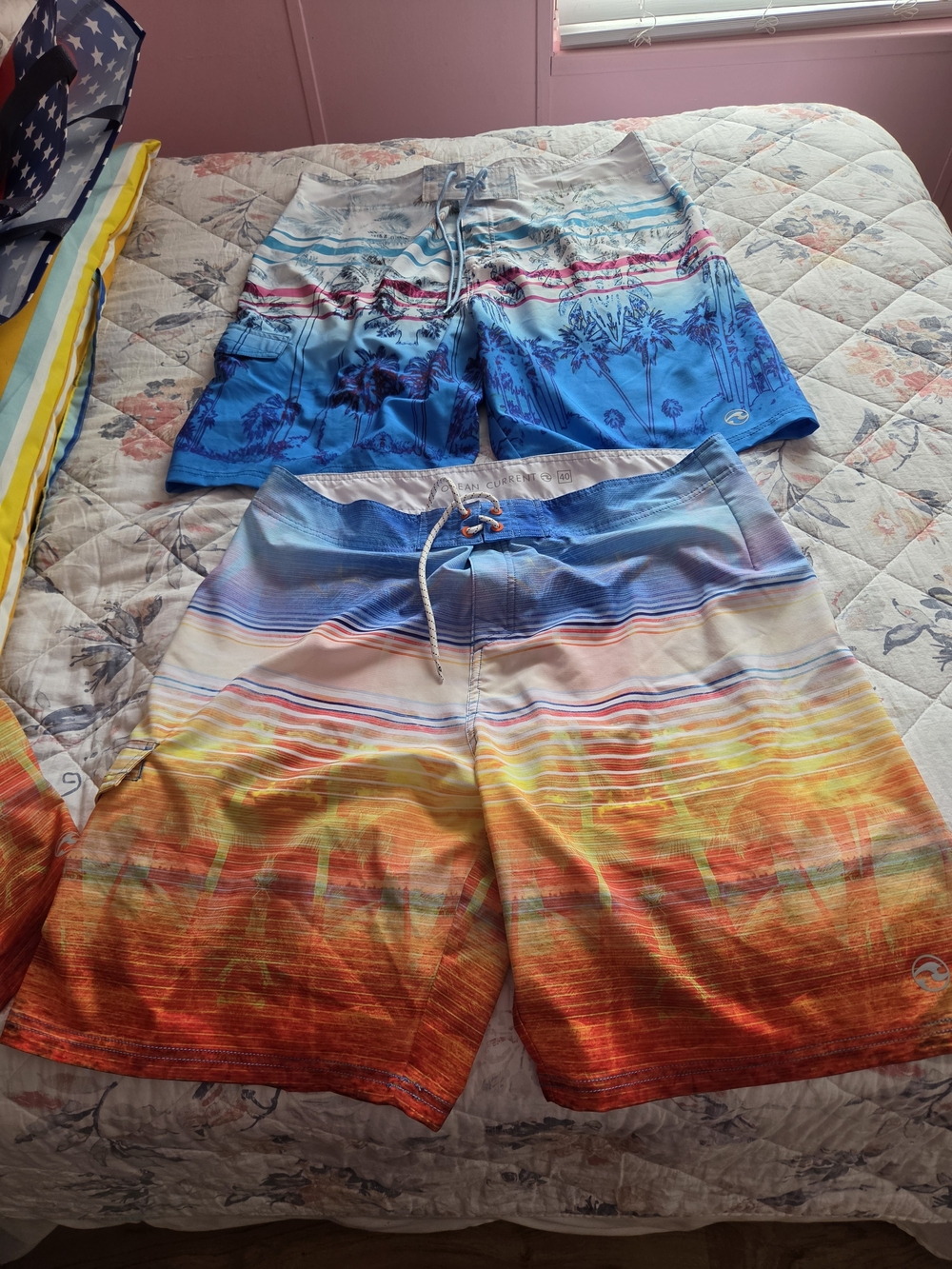 Men's Gradient Palm Print Swim Trunks - Blue & Orange